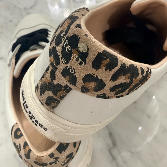 kate spade Leather White Cheetah Sneakers Black Size 7 - Picture 5 of 7